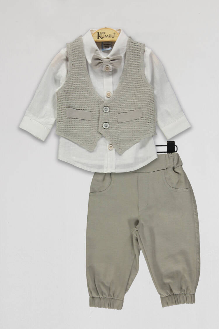 Toptan Bebek 3'lü Yelek Gömlek ve Pantolon Takım 6-18M - Brand: Kumru Bebe - Kids & Baby Clothes Wholesale - Globality Store