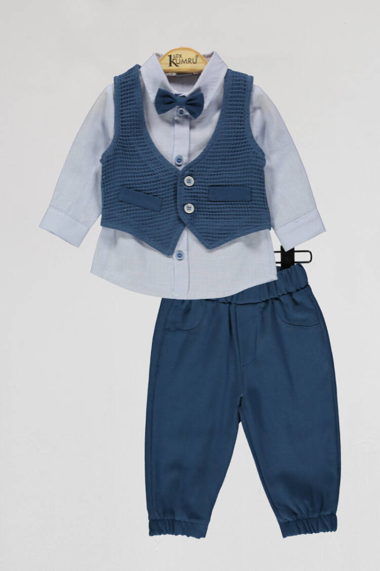 Toptan Bebek 3'lü Yelek Gömlek ve Pantolon Takım 6-18M - Brand: Kumru Bebe - Kids & Baby Clothes Wholesale - Globality Store