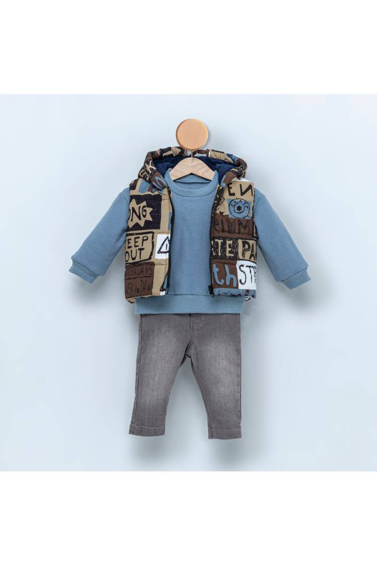 Wholesale Baby Boys 3-Piece Vest Sweatshirt and Denim Pants 9-24M - Brand: Cumino - Kids & Baby Clothes Wholesale - Globality Store