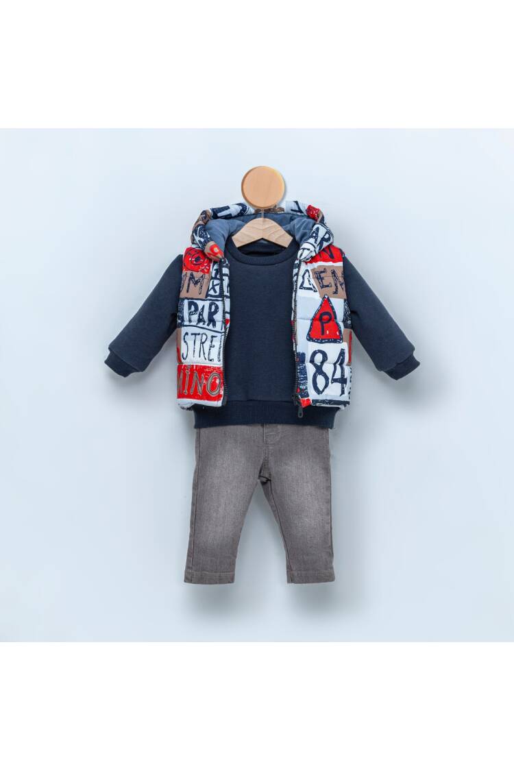 Wholesale Baby Boys 3-Piece Vest Sweatshirt and Denim Pants 9-24M - Brand: Cumino - Kids & Baby Clothes Wholesale - Globality Store
