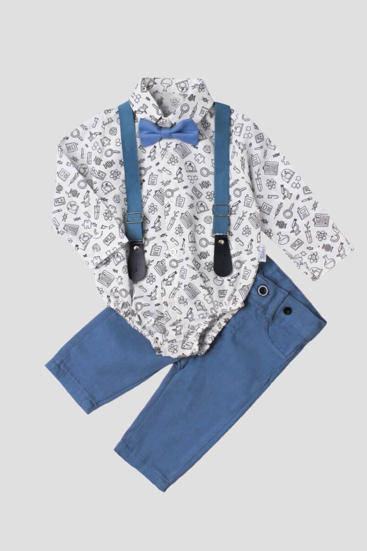 Wholesale Baby Boys 4-Piece Shirt Sets with Pants Bowtie and Suspender 6-24M - Brand: Kidexs - Kids & Baby Clothes Wholesale - Globality Store