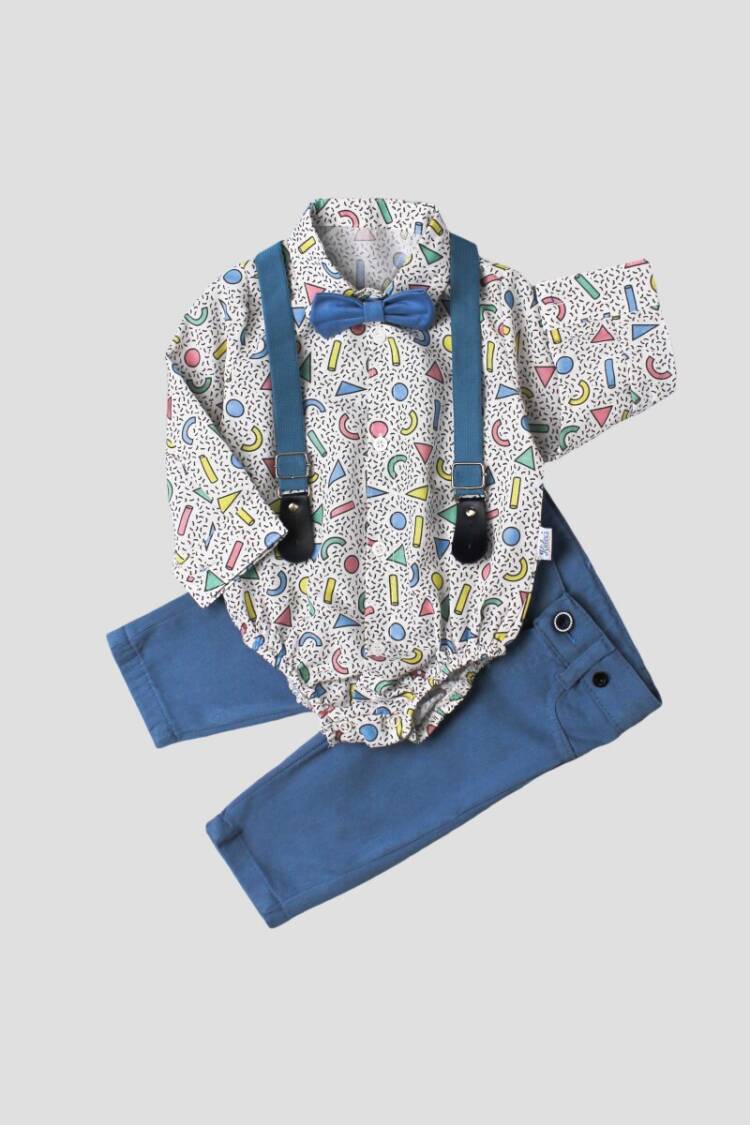 Wholesale Baby Boys Suit Set with Shirt Pants Bowtie and Suspender 6-24M - Brand: Kidexs - Kids & Baby Clothes Wholesale - Globality Store