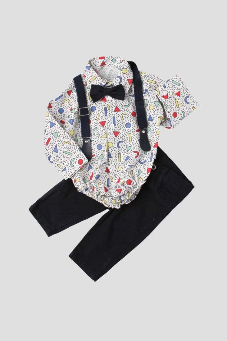 Wholesale Baby Boys Suit Set with Shirt Pants Bowtie and Suspender 6-24M - Brand: Kidexs - Kids & Baby Clothes Wholesale - Globality Store