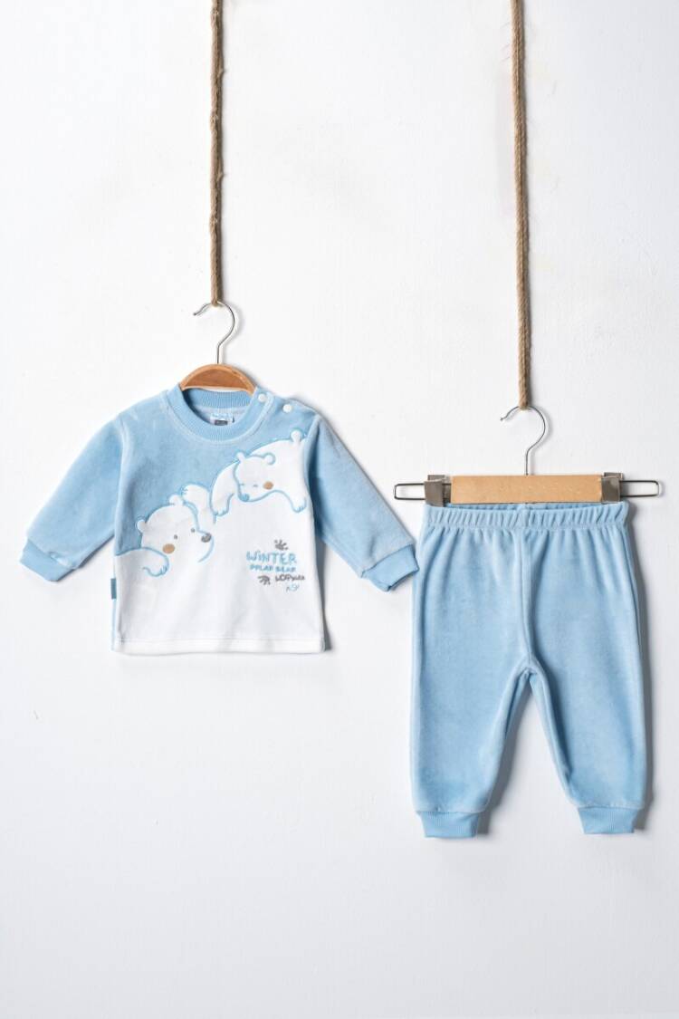 Wholesale Baby Boys Velvet Tracksuit Set 3-9M - Brand: Hoppidik - Kids & Baby Clothes Wholesale - Globality Store