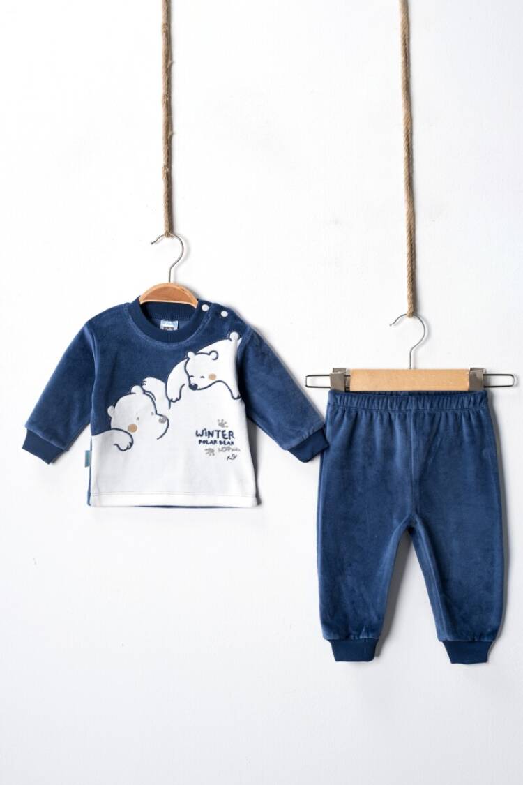 Wholesale Baby Boys Velvet Tracksuit Set 3-9M - Brand: Hoppidik - Kids & Baby Clothes Wholesale - Globality Store