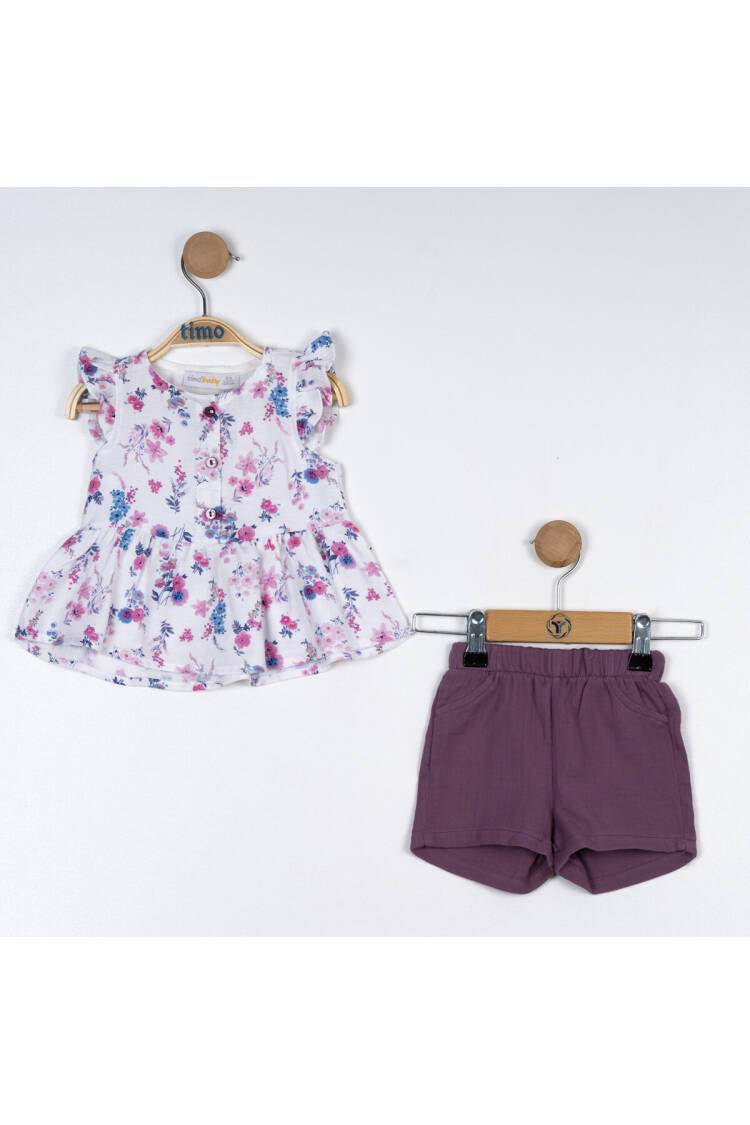 Wholesale Baby Girl 2 Pcs Floral Pattern Blouse and Muslin Shorts 6-24M - Brand: Timo - Kids & Baby Clothes Wholesale - Globality Store