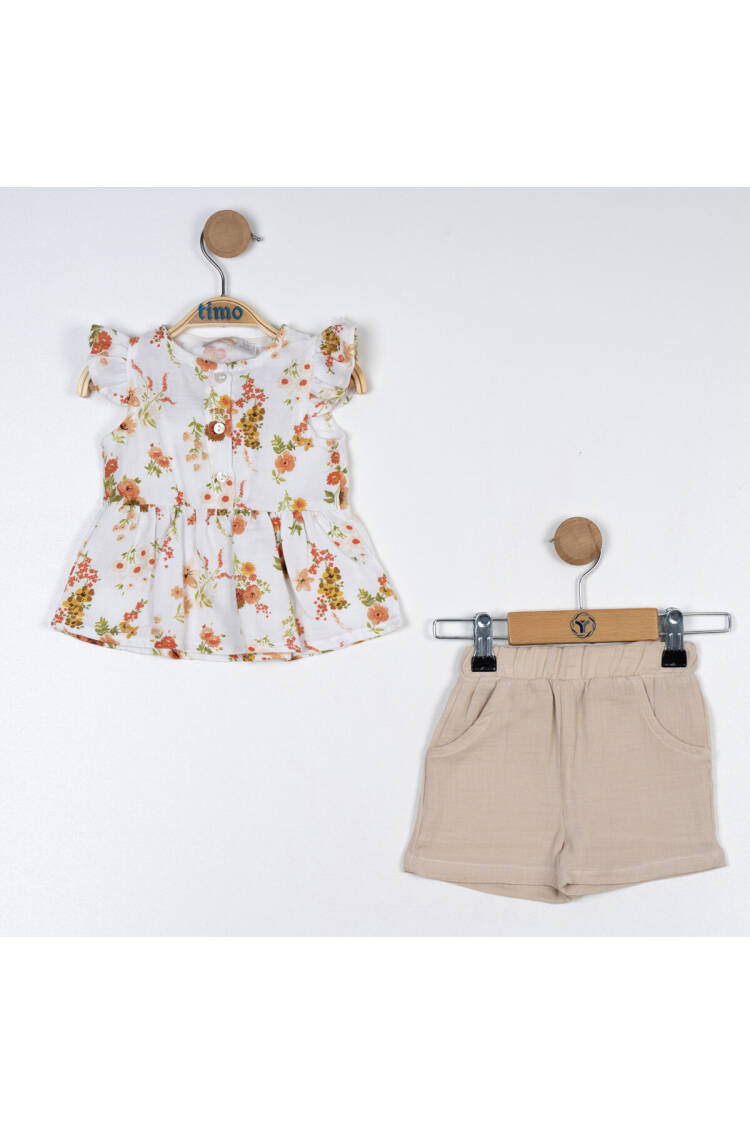 Wholesale Baby Girl 2 Pcs Floral Pattern Blouse and Muslin Shorts 6-24M - Brand: Timo - Kids & Baby Clothes Wholesale - Globality Store