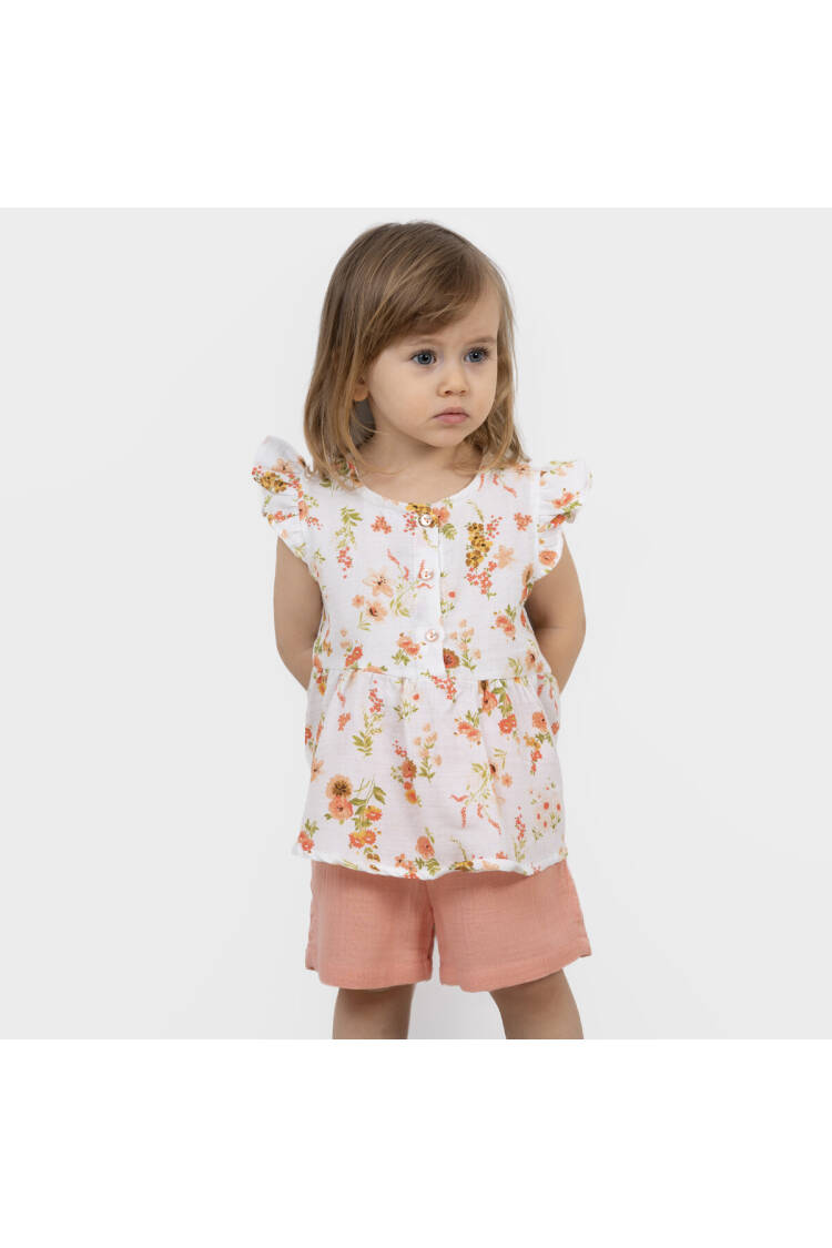 Wholesale Baby Girl 2 Pcs Floral Pattern Blouse and Muslin Shorts 6-24M - Brand: Timo - Kids & Baby Clothes Wholesale - Globality Store