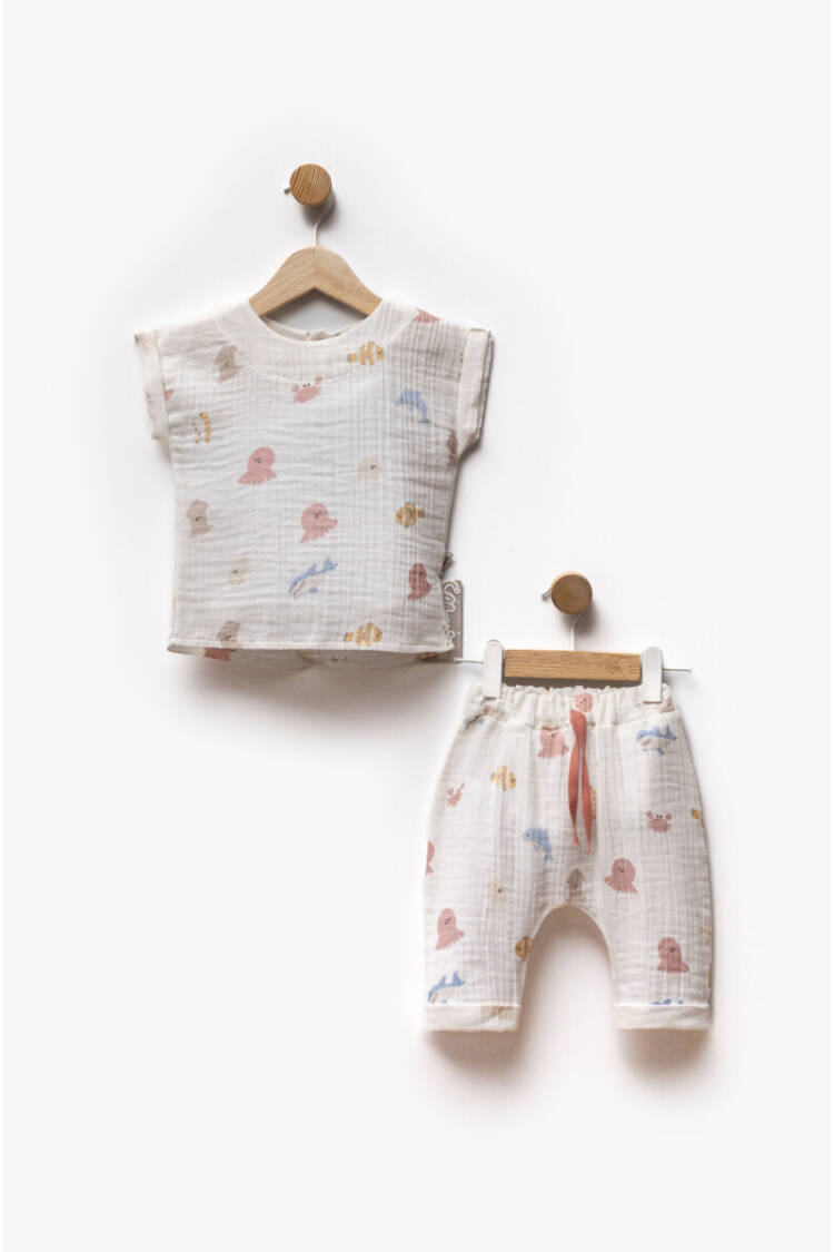 Wholesale Baby Girl 2pcs Muslin Printed T-shirt and Shorts Set 6-36M - Brand: Flexi Baby - Kids & Baby Clothes Wholesale - Globality Store