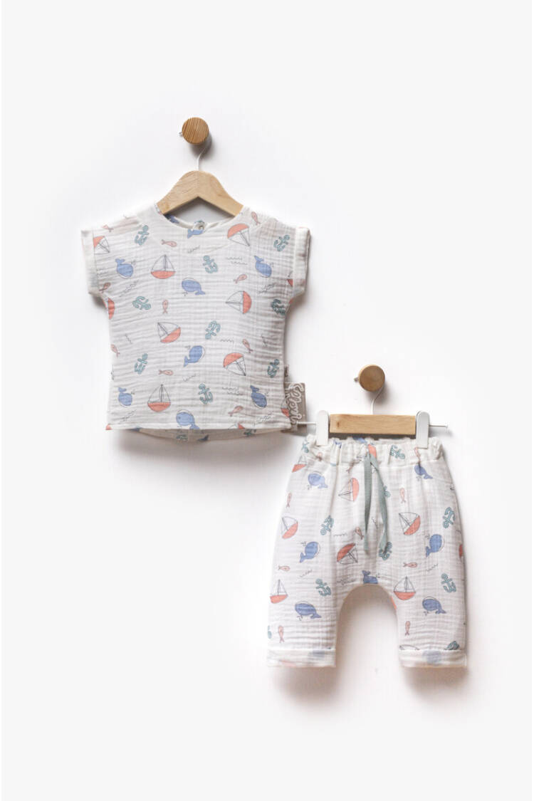 Wholesale Baby Girl 2pcs Muslin Printed T-shirt and Shorts Set 6-36M - Brand: Flexi Baby - Kids & Baby Clothes Wholesale - Globality Store