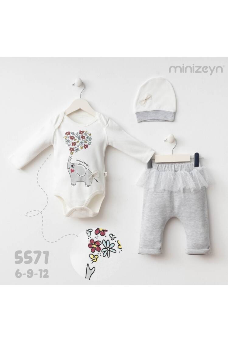 Wholesale Baby Girl 3-piece Bodysuit Pants and Hat Set 6-12M - Brand: Minizeyn - Kids & Baby Clothes Wholesale - Globality Store