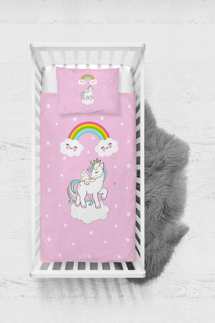 Wholesale Baby Girl 3-Piece Unicorn Patterned Baby Duvet Cover Set 100*150cm - Brand: Talia Home - Kids & Baby Clothes Wholesale - Globality Store