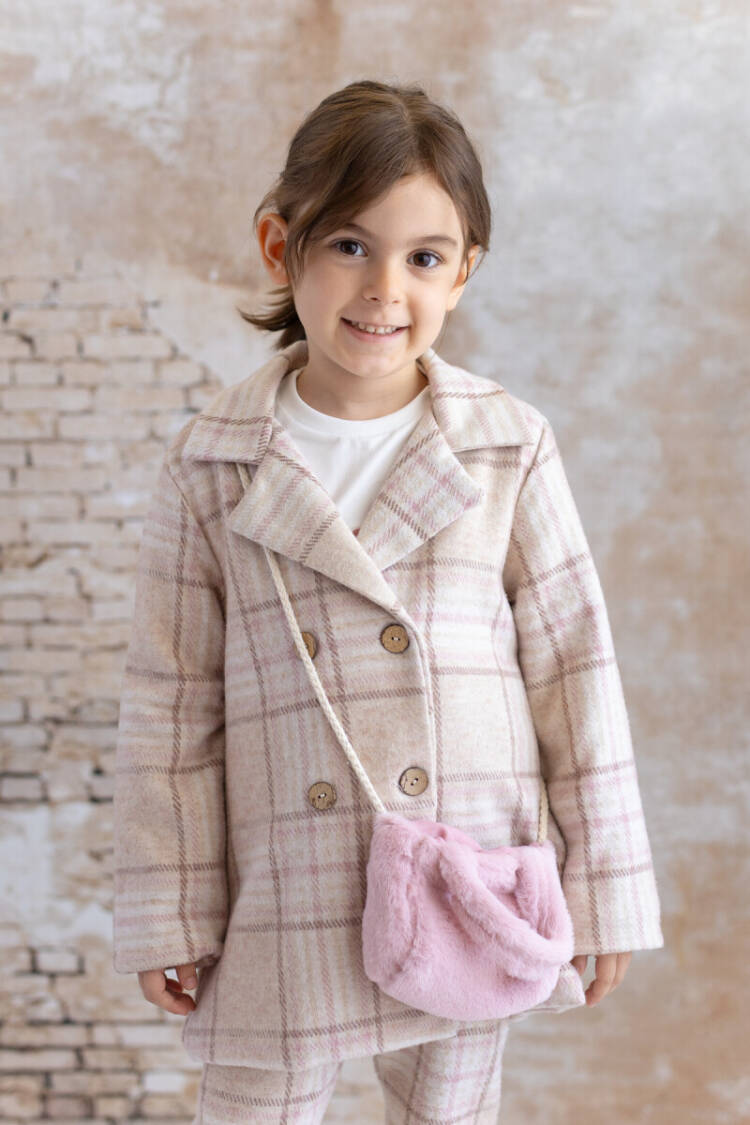 Wholesale Baby Girl Plaid Coat with Bag Accessories 9-48M - Brand: Mininio - Kids & Baby Clothes Wholesale - Globality Store