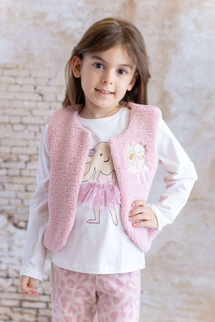 Wholesale Baby Girl Rabbit Embroidered Plush Vest 6-48M - Brand: Mininio - Kids & Baby Clothes Wholesale - Globality Store