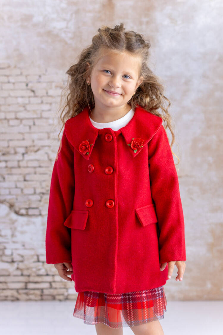 Wholesale Baby Girl Rose Detailed Cashmere Coat 9-48M - Brand: Mininio - Kids & Baby Clothes Wholesale - Globality Store