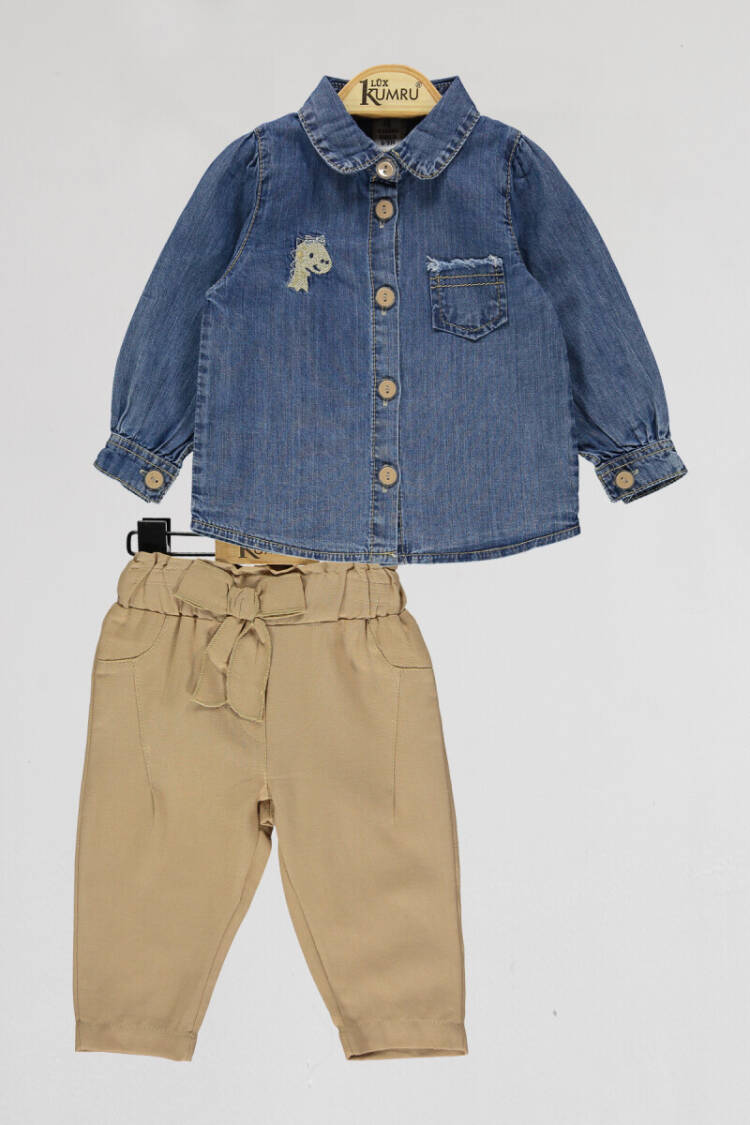 Wholesale Baby Girls 2-Piece Denim Shirt and Pants Set 6-18M - Brand: Kumru Bebe - Kids & Baby Clothes Wholesale - Globality Store