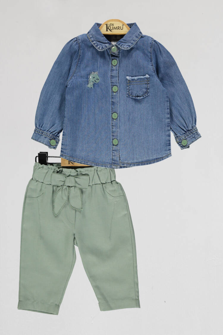 Wholesale Baby Girls 2-Piece Denim Shirt and Pants Set 6-18M - Brand: Kumru Bebe - Kids & Baby Clothes Wholesale - Globality Store