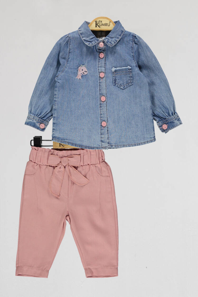 Wholesale Baby Girls 2-Piece Denim Shirt and Pants Set 6-18M - Brand: Kumru Bebe - Kids & Baby Clothes Wholesale - Globality Store