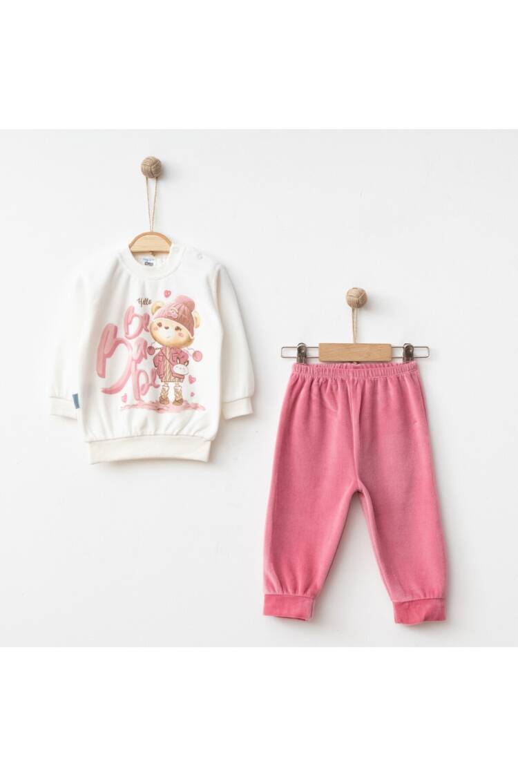 Wholesale Baby Girls 2-Piece Velvet Tracksuit Set 9-18M - Brand: Hoppidik - Kids & Baby Clothes Wholesale - Globality Store