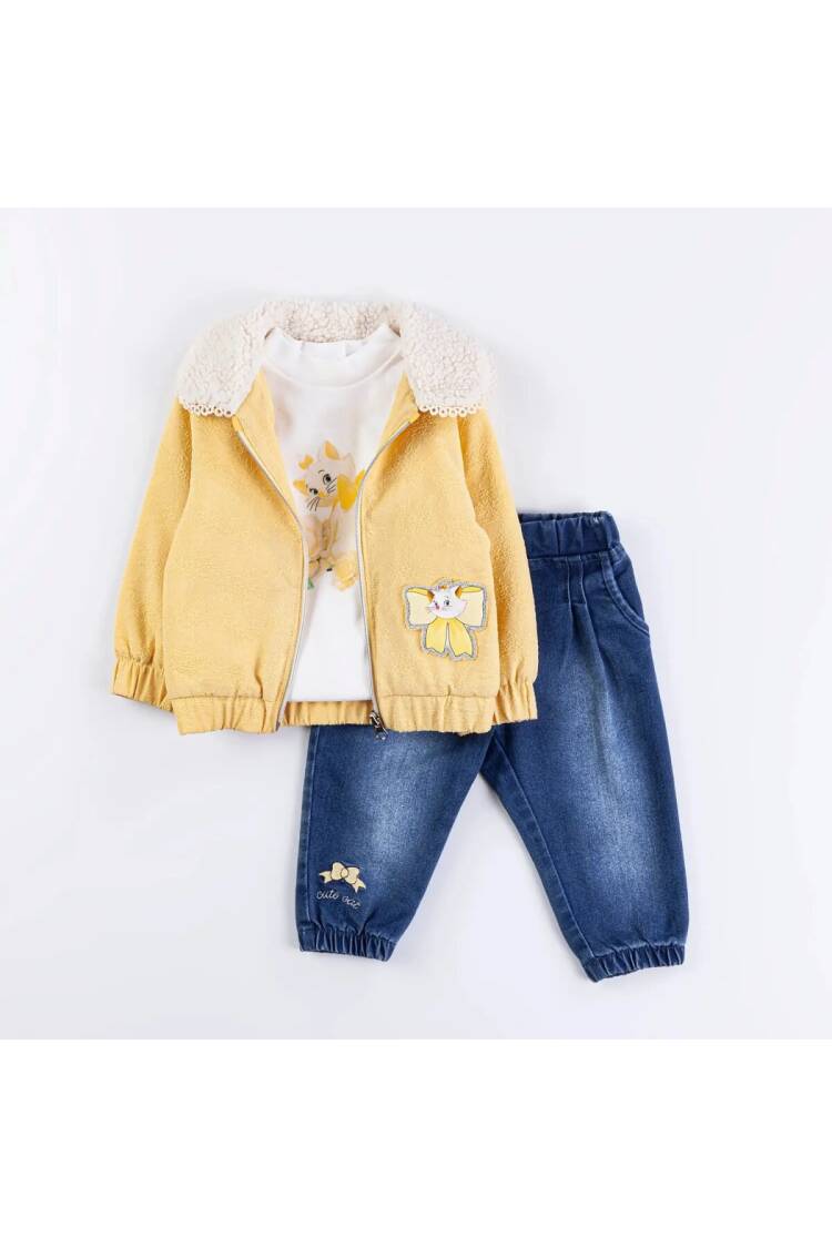 Wholesale Baby Girls 3-Piece Coat, Badi and Denim Pants Set 6-18M - Brand: Minibombili - Kids & Baby Clothes Wholesale - Globality Store