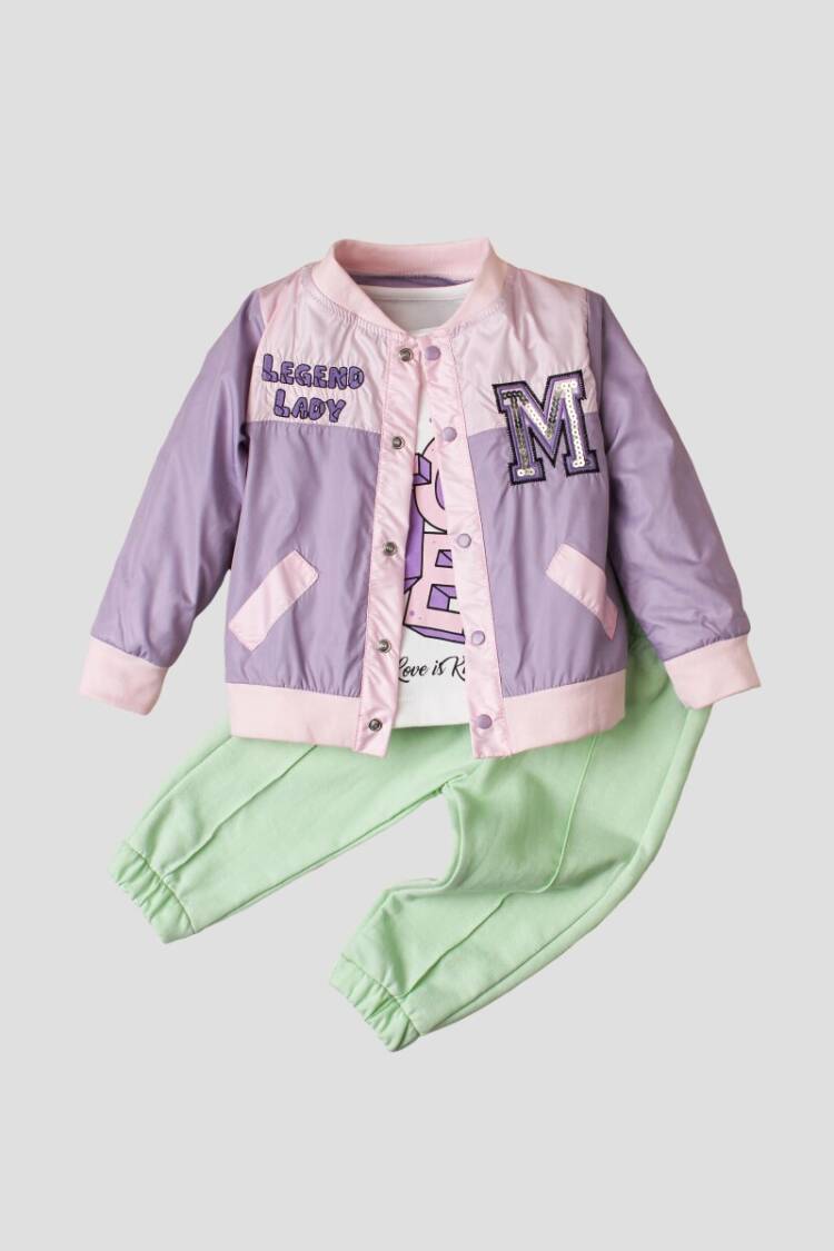 Wholesale Baby Girls 3-Piece Jacket, Body and Pants Set 9-24M Takım - Brand: Kidexs - Kids & Baby Clothes Wholesale - Globality Store