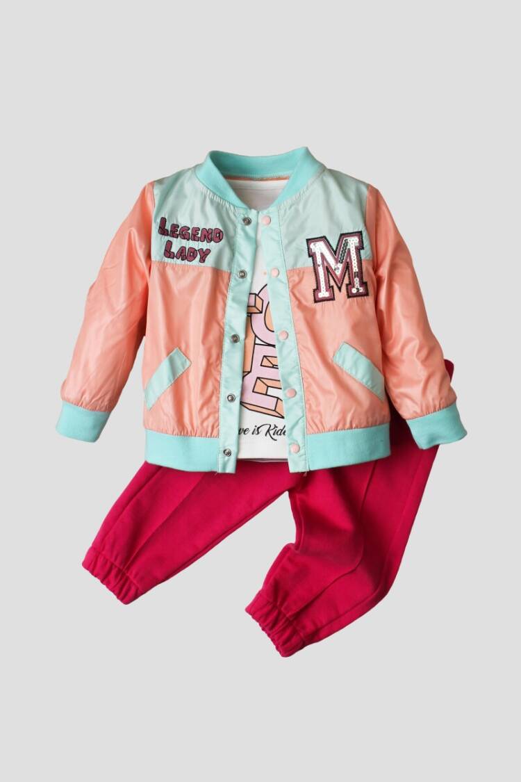 Wholesale Baby Girls 3-Piece Jacket, Body and Pants Set 9-24M Takım - Brand: Kidexs - Kids & Baby Clothes Wholesale - Globality Store