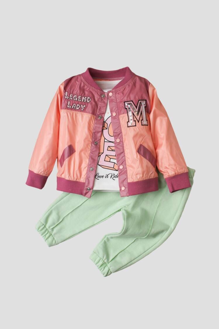 Wholesale Baby Girls 3-Piece Jacket, Body and Pants Set 9-24M Takım - Brand: Kidexs - Kids & Baby Clothes Wholesale - Globality Store
