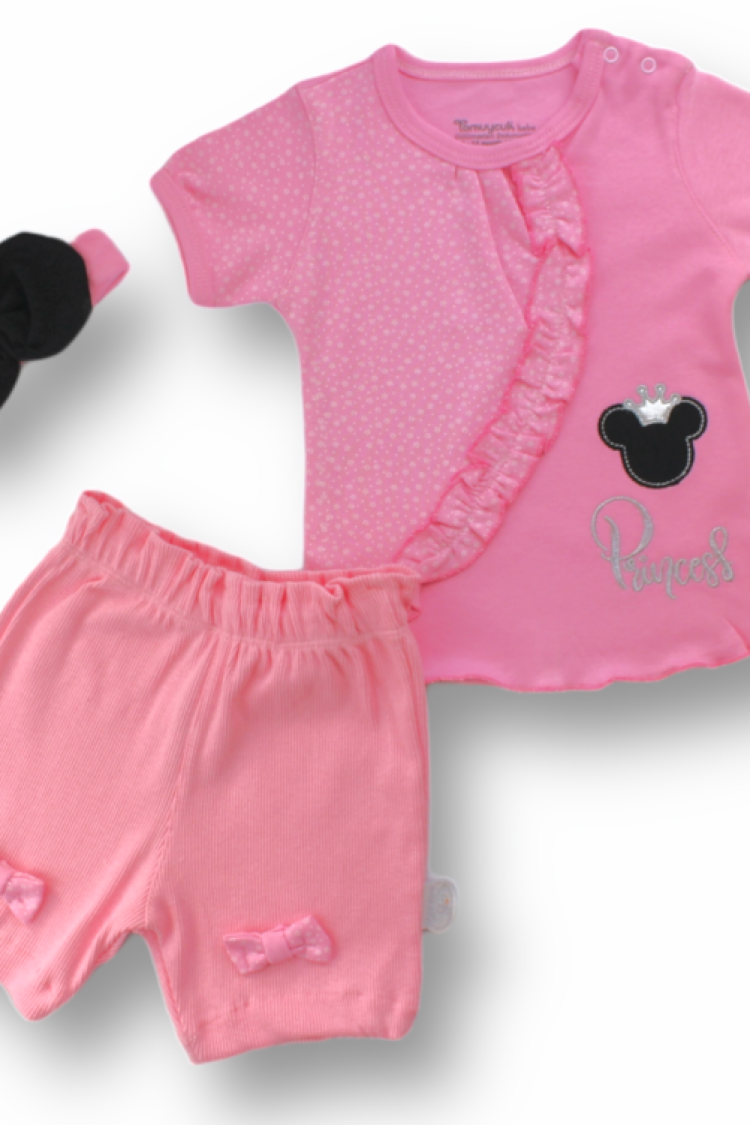 Wholesale Baby Girls 3-Piece T-shirt Set With Shorts And HeadBand 3-18M Takım - Brand: Tomuycuk - Kids & Baby Clothes Wholesale - Globality Store