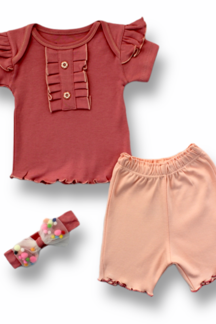 Wholesale Baby Girls 3-Piece T-shirt Set With Shorts And HeadBand 3-18M - Brand: Tomuycuk - Kids & Baby Clothes Wholesale - Globality Store