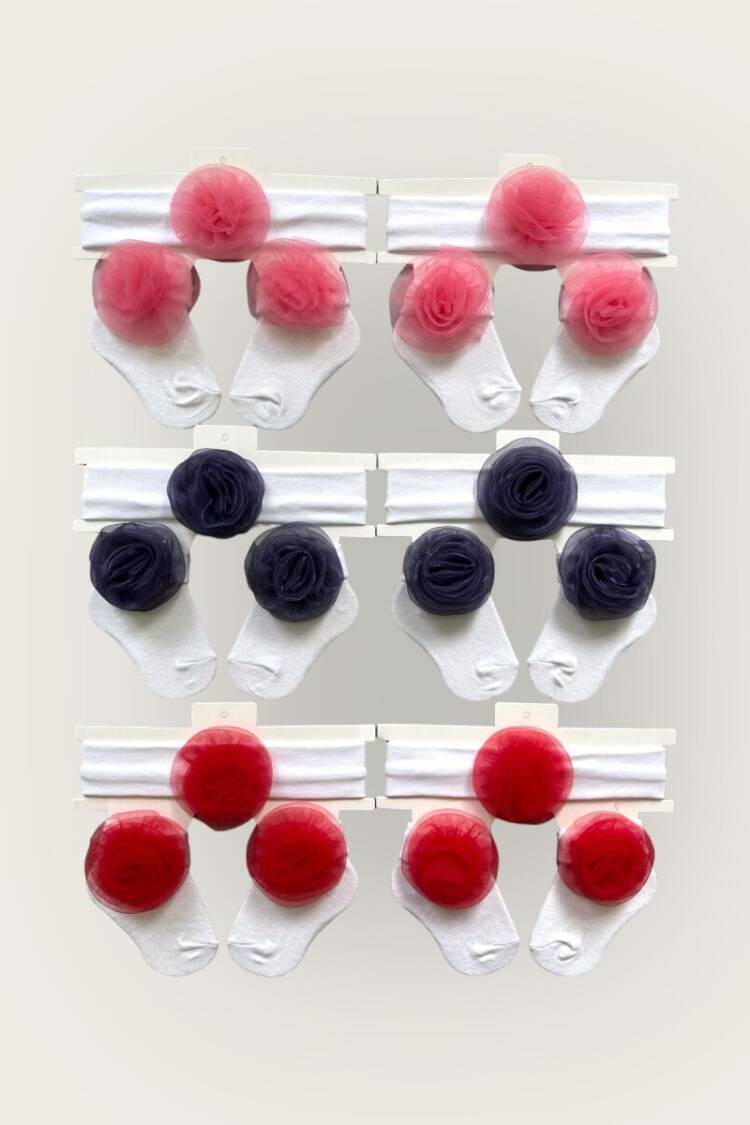 Wholesale Baby Girls Flowers Headband and Socks Set 0-6M - Brand: Algiy Mini - Kids & Baby Clothes Wholesale - Globality Store