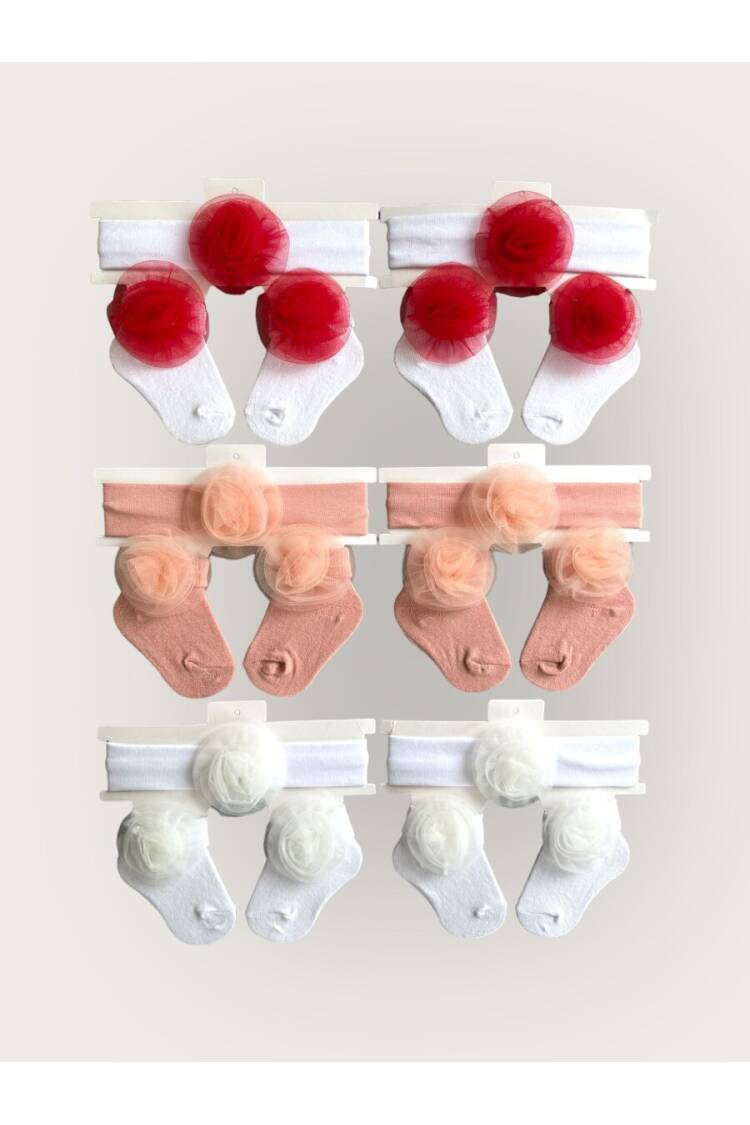 Wholesale Baby Girls Flowers Headband and Socks Set 0-6M - Brand: Algiy Mini - Kids & Baby Clothes Wholesale - Globality Store