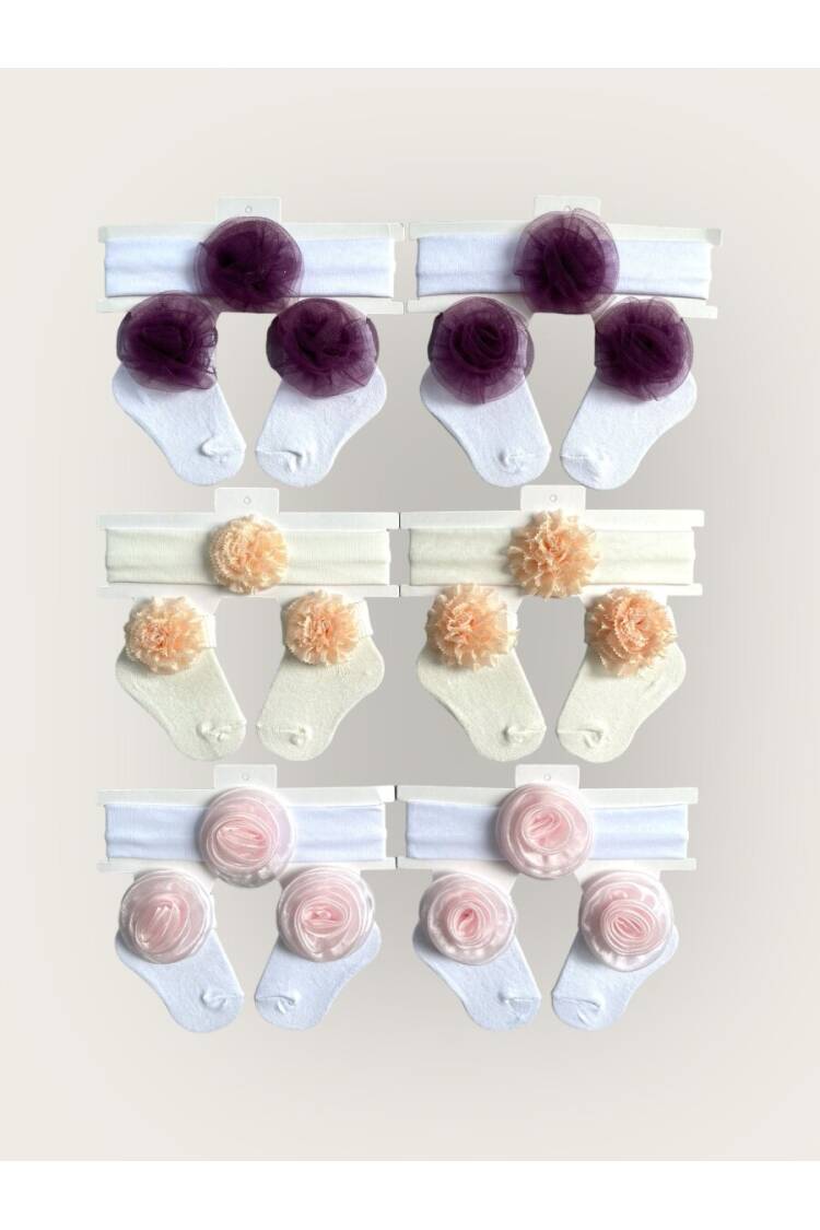 Wholesale Baby Girls Flowers Headband and Socks Set 0-6M - Brand: Algiy Mini - Kids & Baby Clothes Wholesale - Globality Store