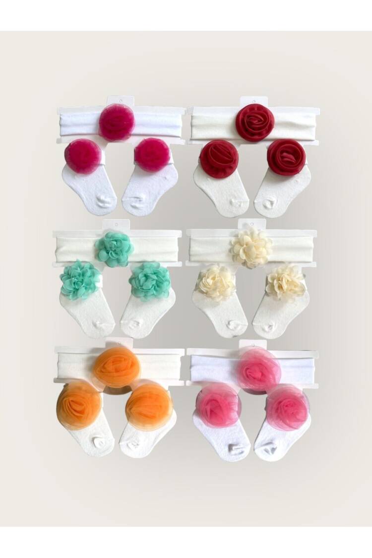 Wholesale Baby Girls Flowers Headband and Socks Set 0-6M - Brand: Algiy Mini - Kids & Baby Clothes Wholesale - Globality Store