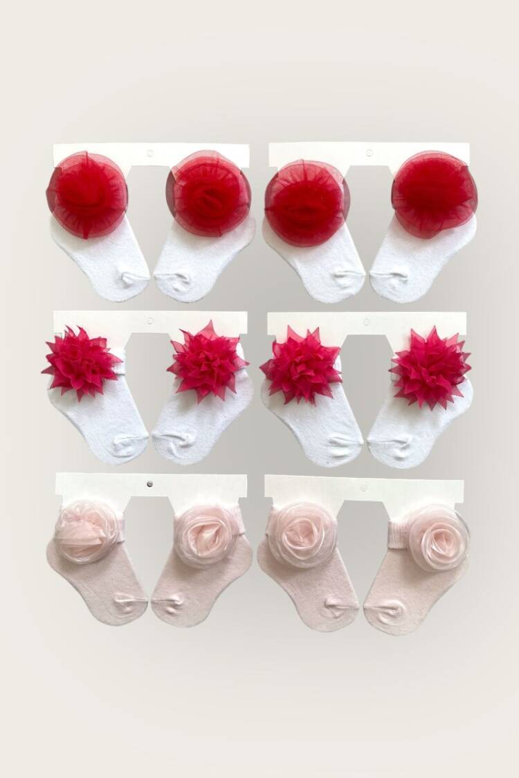 Wholesale Baby Girls Flowers Socks 0-6M - Brand: Algiy Mini - Kids & Baby Clothes Wholesale - Globality Store