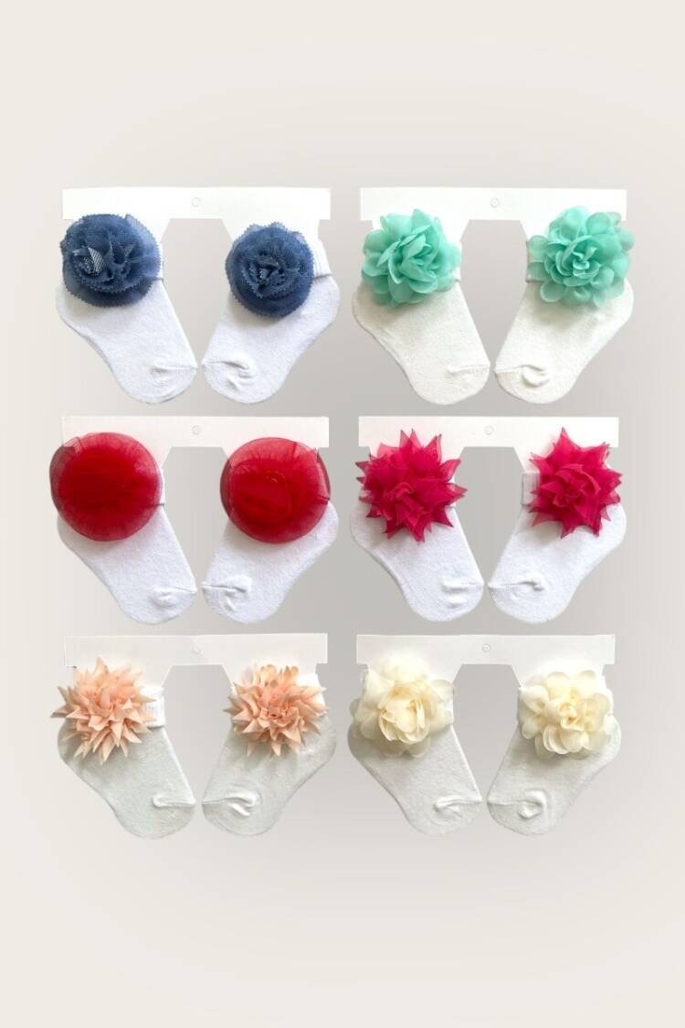 Wholesale Baby Girls Flowers Socks 0-6M - Brand: Algiy Mini - Kids & Baby Clothes Wholesale - Globality Store