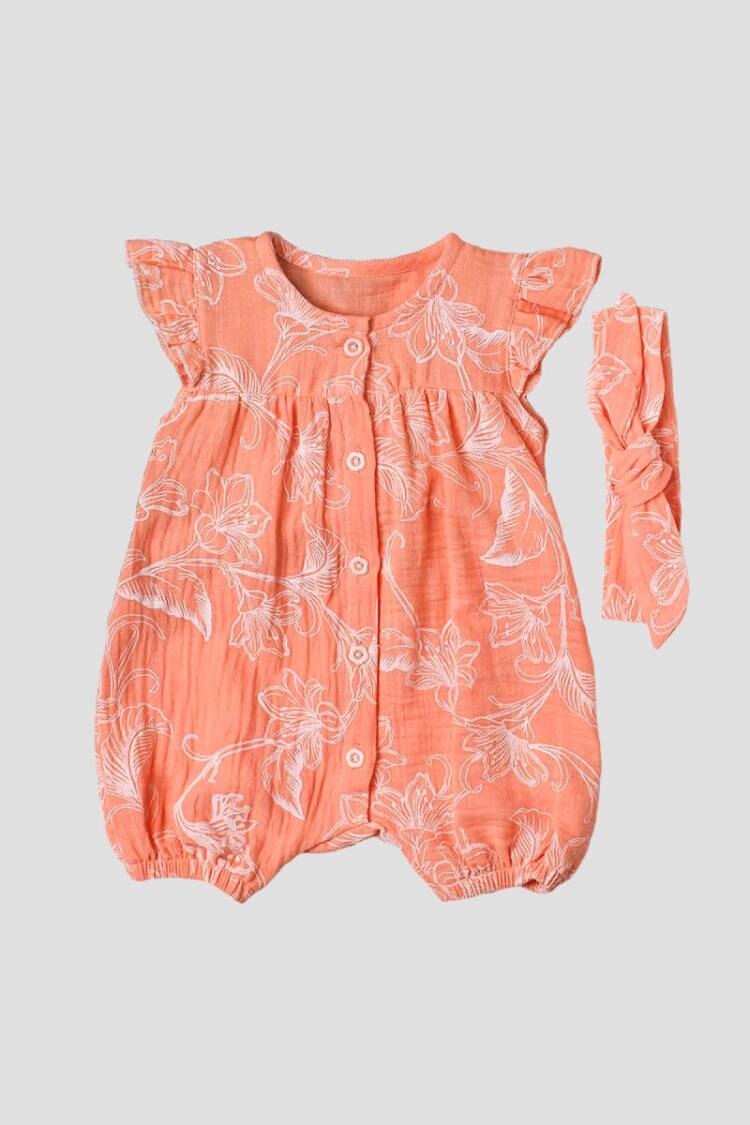 Wholesale Baby Girls Muslin Rompers with Headband 3-12M - Brand: Kidexs - Kids & Baby Clothes Wholesale - Globality Store