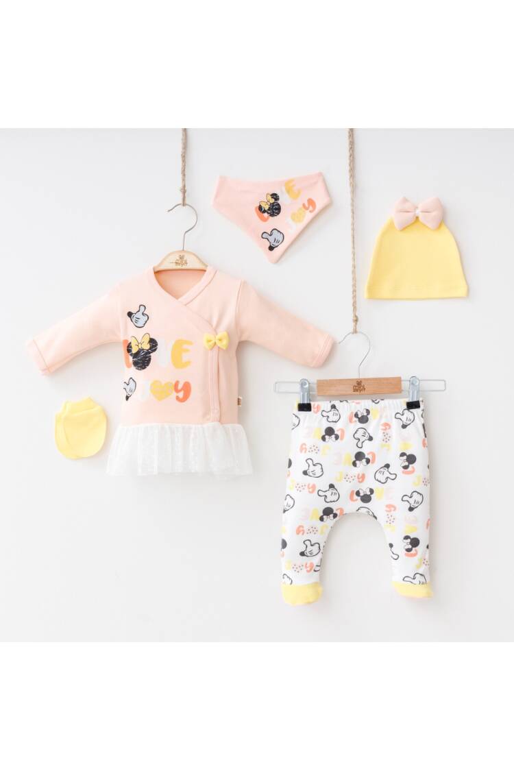 Wholesale Baby Girls Newborn 5-Piece Body Pants Bib Hat and Gloves Set 0-3M - Brand: Minizeyn - Kids & Baby Clothes Wholesale - Globality Store