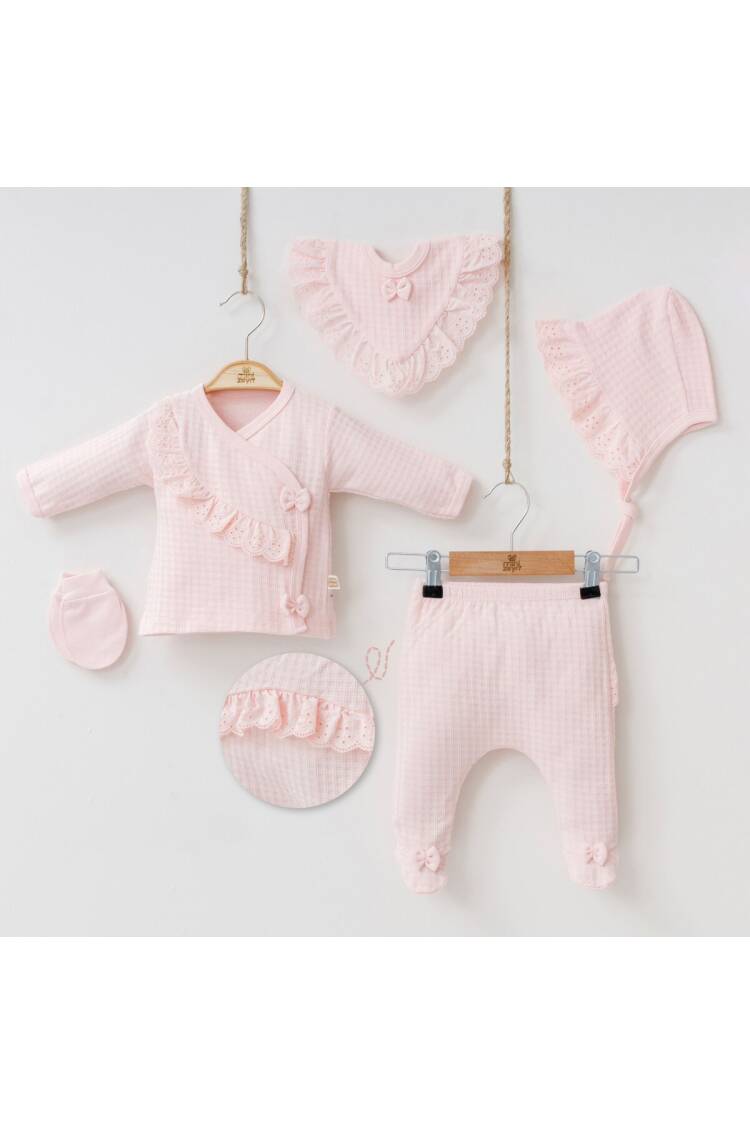 Wholesale Baby Girls Newborn 5-Piece Body Pants Bib Hat and Gloves Set 0-3M - Brand: Minizeyn - Kids & Baby Clothes Wholesale - Globality Store