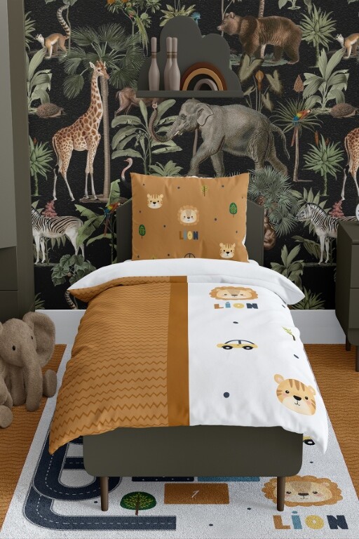 Wholesale Boys' Safari Lion and Jungle Patterned Duvet Cover Set 160*220cm - Brand: Talia Home - Kids & Baby Clothes Wholesale - Globality Store