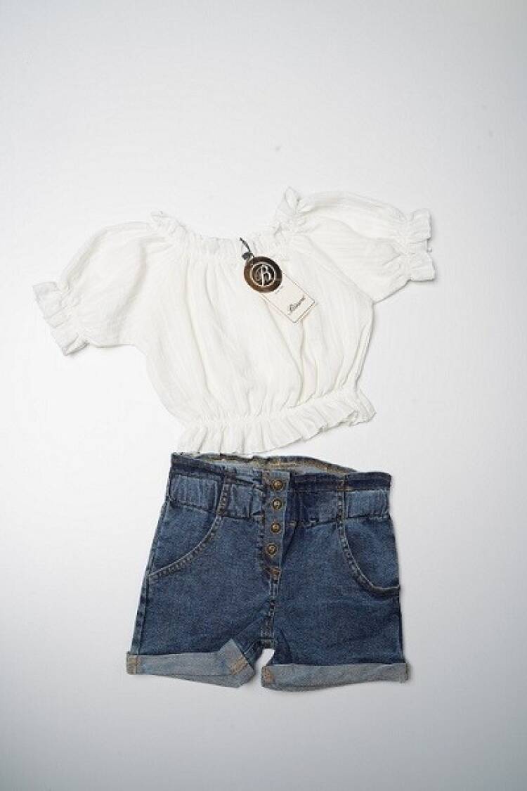 Wholesale Girls 2-Piece Blouse and Denim Shorts Set 2-5Y - Brand: Büşra Bebe - Kids & Baby Clothes Wholesale - Globality Store