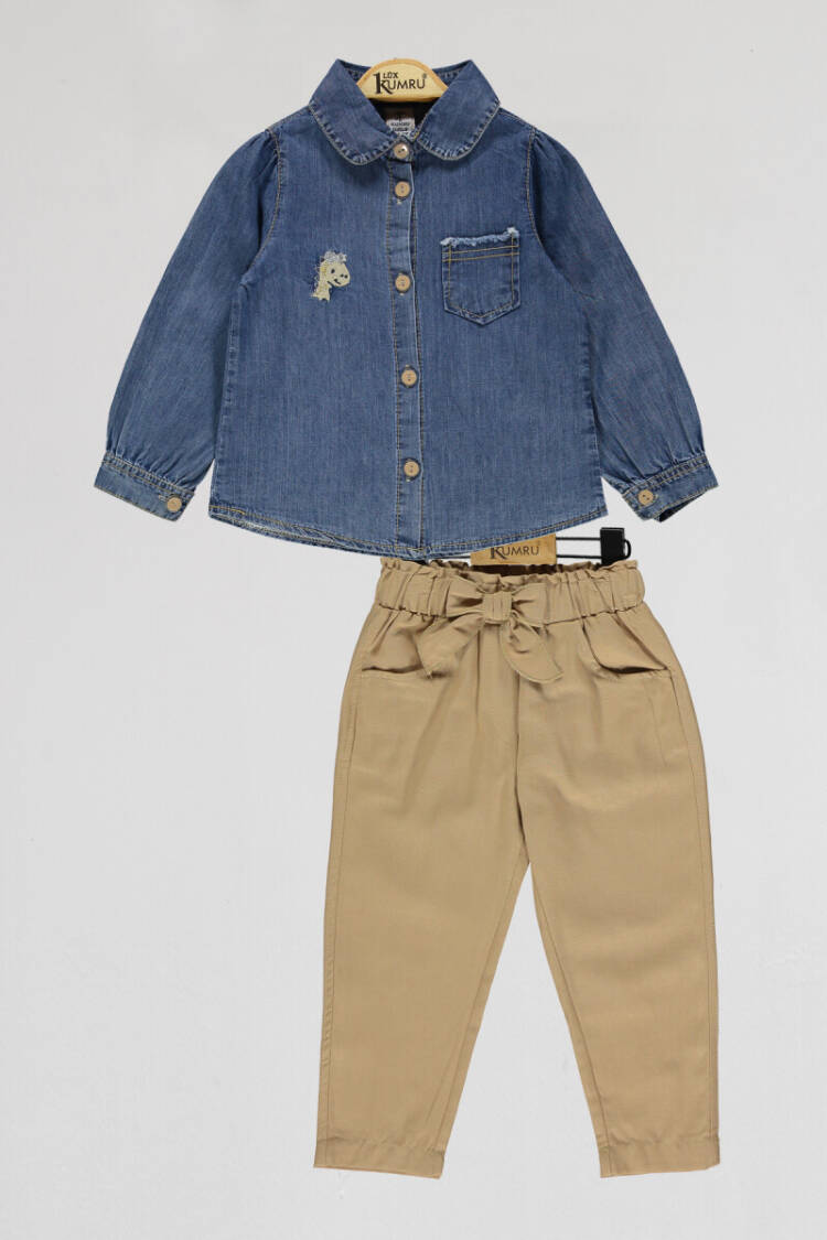 Wholesale Girls 2-Piece Denim Shirt and Pants Set 2-5Y - Brand: Kumru Bebe - Kids & Baby Clothes Wholesale - Globality Store