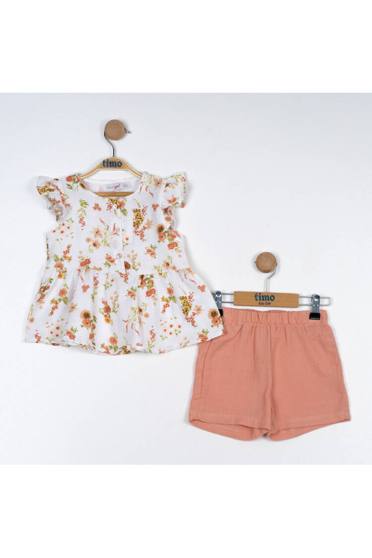 Wholesale Girl's 2-Piece Floral Pattern Blouse and Muslin Shorts Set 2-5Y - Brand: Timo - Kids & Baby Clothes Wholesale - Globality Store