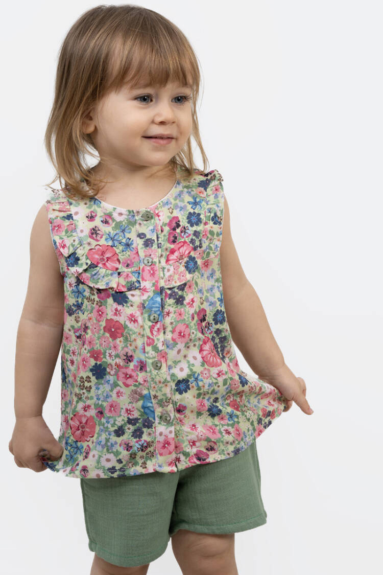 Wholesale Girl's 2-Piece Floral Pattern Blouse and Shorts Set 2-5Y - Brand: Timo - Kids & Baby Clothes Wholesale - Globality Store