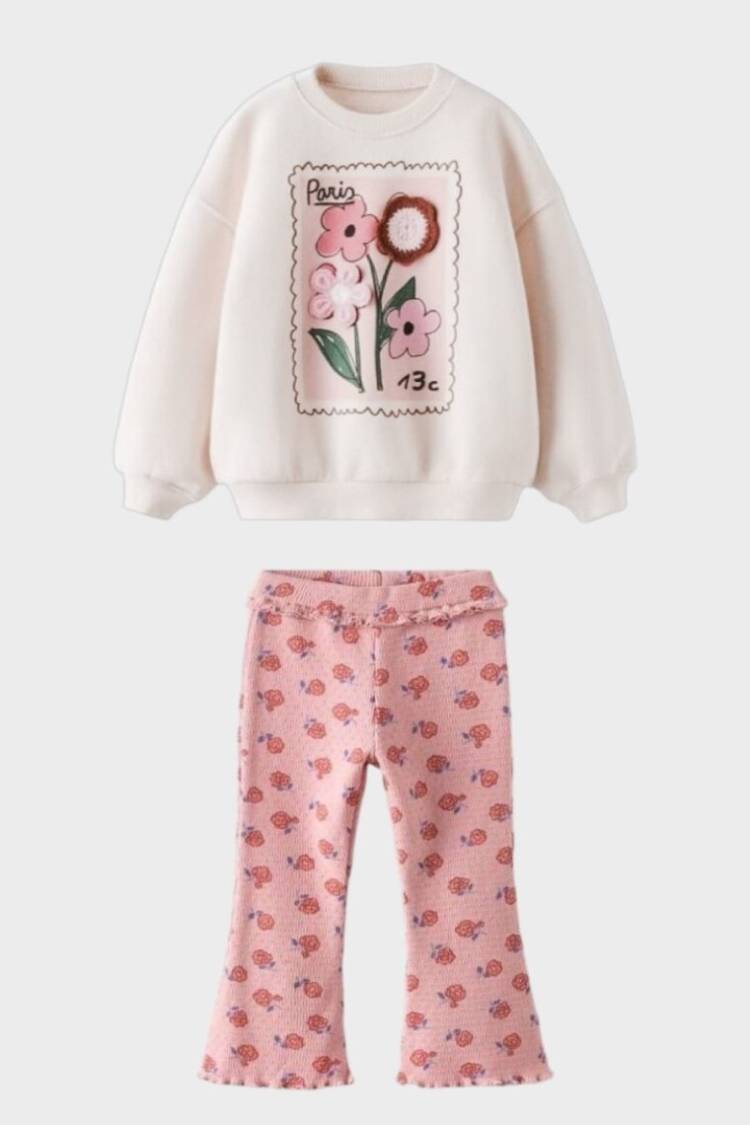 Wholesale Girls 2-Piece Printed Sweat and Pants Set 2-10Y - Brand: KidsRoom - Kids & Baby Clothes Wholesale - Globality Store