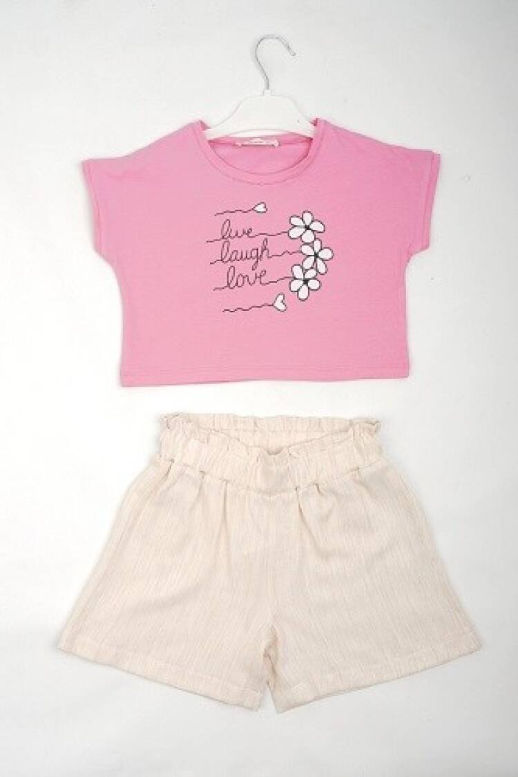 Wholesale Girls 2-Piece T-shirt and Linen Shorts 7-10Y - Brand: Büşra Bebe - Kids & Baby Clothes Wholesale - Globality Store