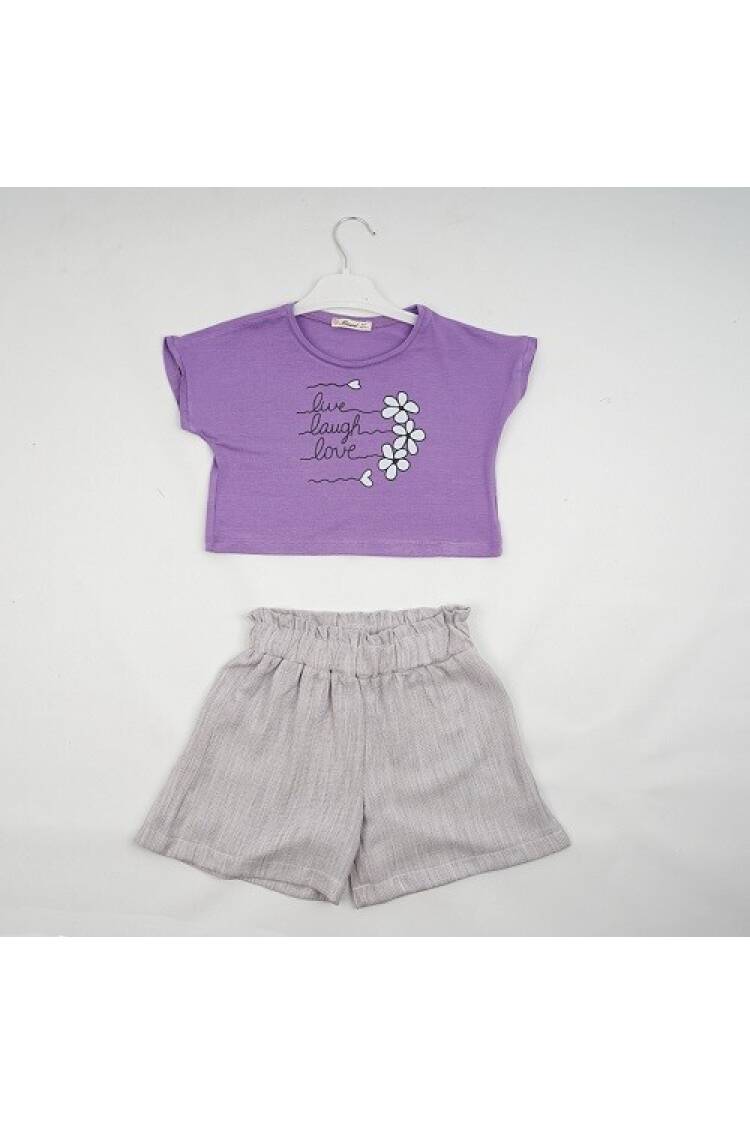 Wholesale Girls 2-Piece T-shirt and Linen Shorts 7-10Y - Brand: Büşra Bebe - Kids & Baby Clothes Wholesale - Globality Store