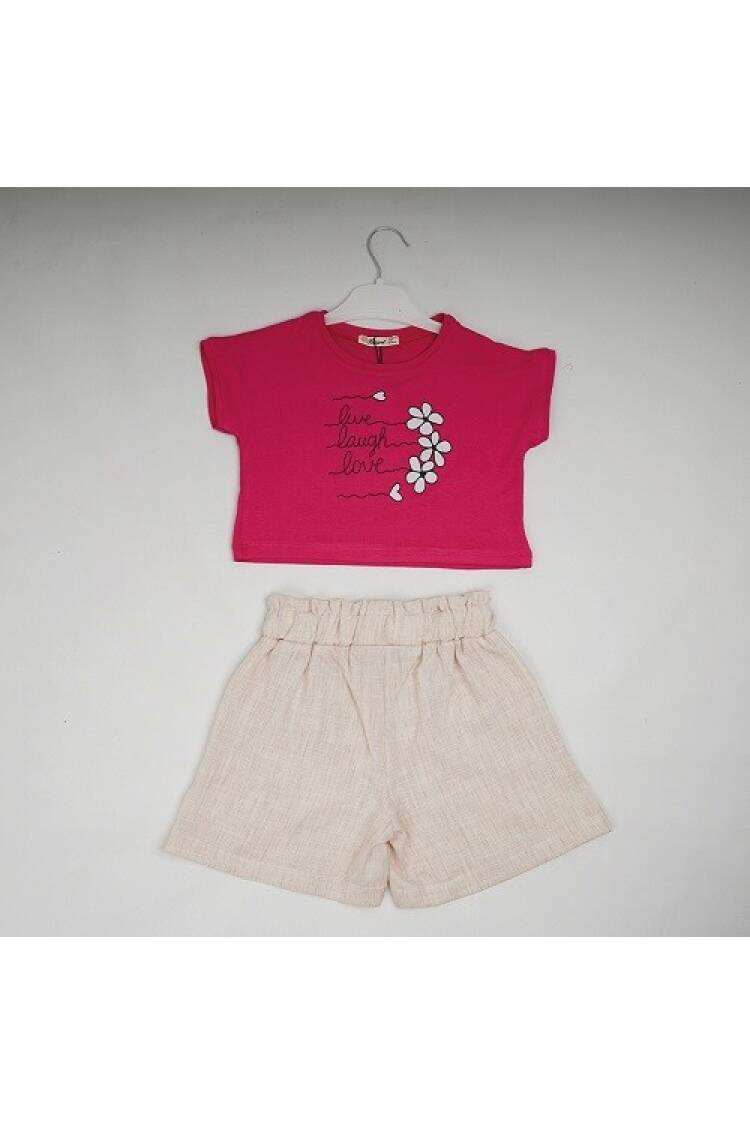 Wholesale Girls 2-Piece T-shirt and Linen Shorts 7-10Y - Brand: Büşra Bebe - Kids & Baby Clothes Wholesale - Globality Store