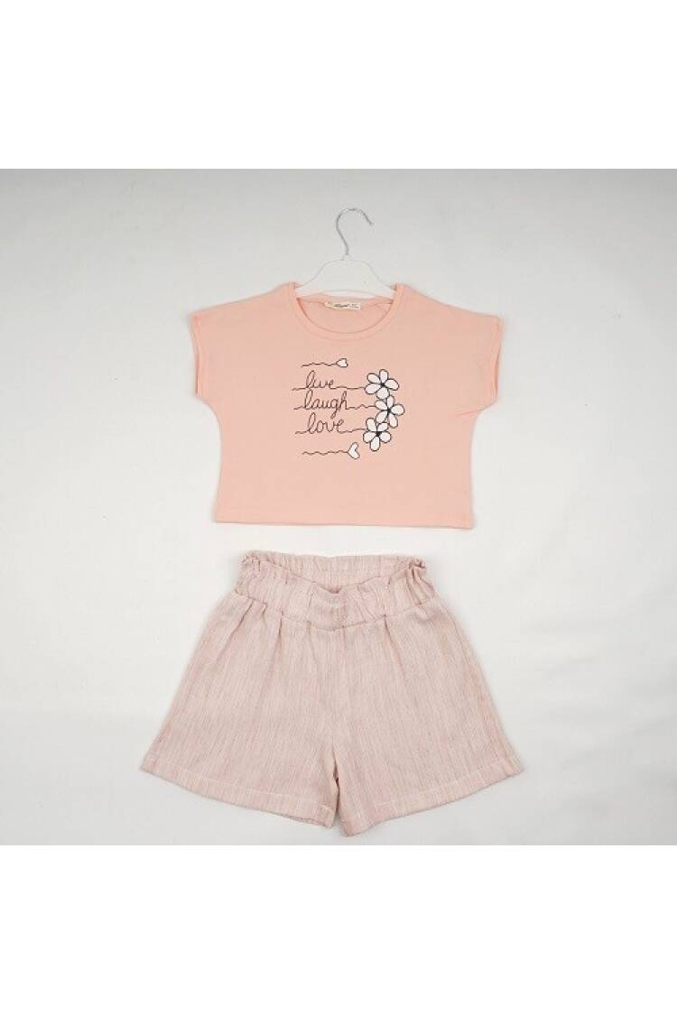 Wholesale Girls 2-Piece T-shirt and Linen Shorts 7-10Y - Brand: Büşra Bebe - Kids & Baby Clothes Wholesale - Globality Store