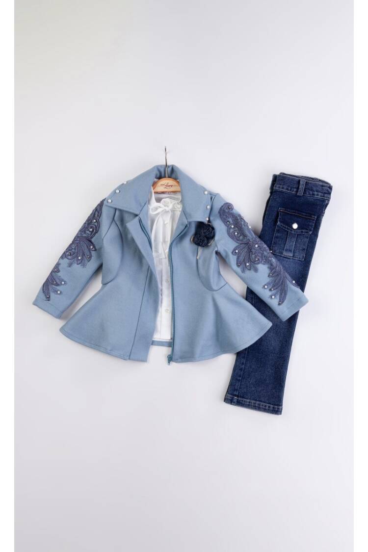 Wholesale Girl's 3-Piece Cashmere Jacket Jeans Pants Shirt Set 2-6Y - Brand: Miss Lore - Kids & Baby Clothes Wholesale - Globality Store