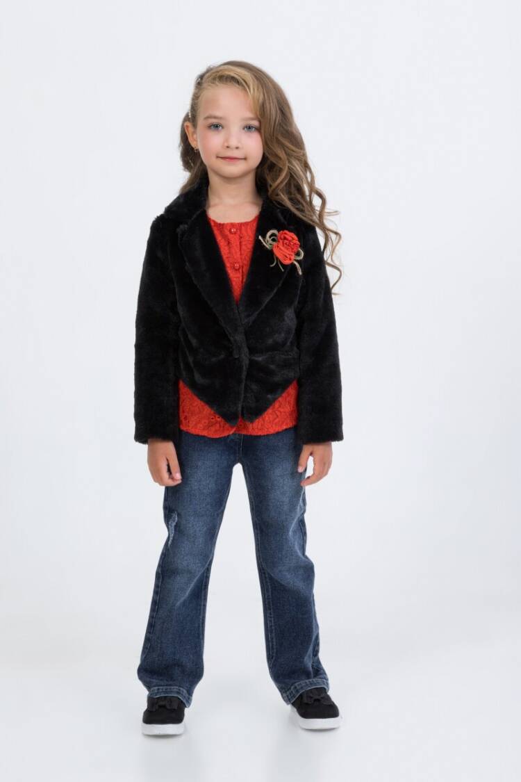 Wholesale Girl's 3-Piece Fur Jacket Lace Blouse Jeans Pants Set with Bag 2-6Y - Brand: Miss Lore - Kids & Baby Clothes Wholesale - Globality Store